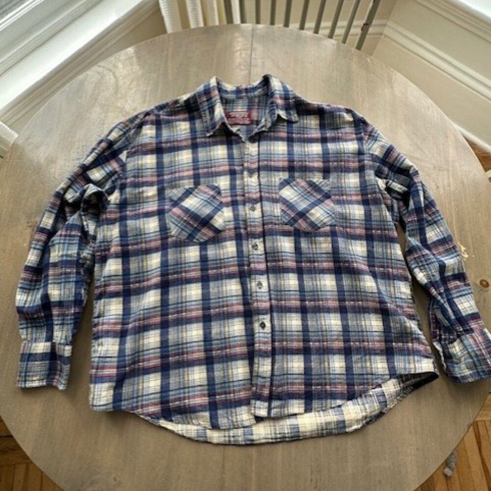 Vintage Graffiti Button up plaid shirt 100% Egyptian cotton XL